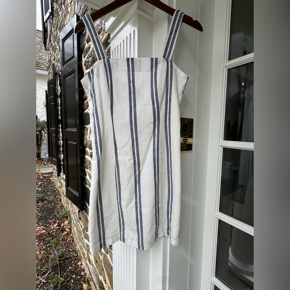 Forever 21 White and Blue Sheath Dress Square Neck Sleeveless
